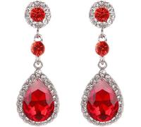 FDEETY Boucles d'Oreilles Femme Forme Goutte d'Eau Pendentif Larme Plaqué Argent Blanc avec Coupe Zircone Cubique Cristaux Bijoux Pierced Boucles d'Oreilles Mariage Bal de Promo Bijou(Rouge)