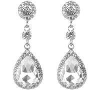 FDEETY Boucles d'Oreilles Femme Forme Goutte d'Eau Pendentif Larme Plaqué Argent Blanc avec Coupe Zircone Cubique Cristaux Bijoux Pierced Boucles d'Oreilles Mariage Bal de Promo Bijou(Blanc)