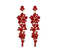 FDEETY Boucles d'Oreilles Femme Pendant Cristal Cluster Chandelier Lustre Long Boucles d'oreilles Oval Cluster Zircone Cubique Strass Boucles d'Oreilles pour Mariage Bal de Promo Bijou(Rouge)