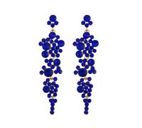 FDEETY Boucles d'Oreilles Femme Pendant Cristal Cluster Chandelier Lustre Long Boucles d'oreilles Oval Cluster Zircone Cubique Strass Boucles d'Oreilles pour Mariage Bal de Promo Bijou(blue)