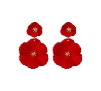 FDEETY Boucles d'Oreilles Femmes Mat Doubles Fleurs Oreilles Bohême Grande Camélia Longues Pendentif Drop Dangle Goujons Bijoux pour Femmes Filles Mariage Banquet(Rouge)