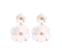 FDEETY Boucles d'Oreilles Femmes Mat Doubles Fleurs Oreilles Bohême Grande Camélia Longues Pendentif Drop Dangle Goujons Bijoux pour Femmes Filles Mariage Banquet(Blanc)
