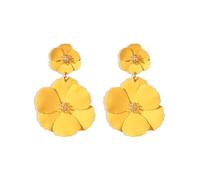 FDEETY Boucles d'Oreilles Femmes Mat Doubles Fleurs Oreilles Bohême Grande Camélia Longues Pendentif Drop Dangle Goujons Bijoux pour Femmes Filles Mariage Banquet(Jaune)