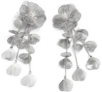 FDEETY Boucles D'oreilles Fleur Cascade Pétales Métalliques Pendantes Longues Chaînettes Bijoux Élégants