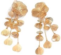 FDEETY Boucles D'oreilles Fleur Cascade Pétales Métalliques Pendantes Longues Chaînettes Bijoux Élégants