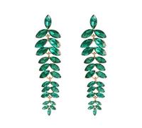 Fdeety Boucles D'Oreilles Longues En Cristal Doré Pour Femmes Bijoux Élégants Avec Design Feuille Accessoires De Mode Pour Soirées Et Mariages Boucles D'Oreilles Pendantes Brillantes Et Sophistiquées