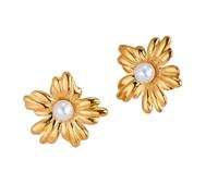 FDEETY Boucles D'oreilles Marguerite Fleur Soleil Perle Acier Inoxydable 18k Plaqué Or Bijoux Élégants Femme
