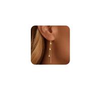 FDEETY Boucles D'oreilles Pendantes Chaîne Longue Zircon Cubique Bijoux Femme Plaqué Or 14k Hypoallergénique Élégantes