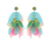 FDEETY Boucles D'oreilles Pétales Multicouches Pastel Fleur Cascade Bijoux Femme Élégants Accessoires Printemps Été