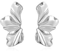 FDEETY Boucles D'oreilles Pétales Ondulés Métalliques Brillantes Bijoux Femme Élégantes Accessoires Dorés Clous Sculptés