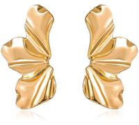 FDEETY Boucles D'oreilles Pétales Ondulés Métalliques Brillantes Bijoux Femme Élégantes Accessoires Dorés Clous Sculptés
