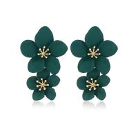 FDEETY Boucles D'oreilles pour Femmes Double Fleur Mates Boucles D'Oreilles Hypoallergéniques Bijoux Exquis de Mariage Anniversaire Cadeaux (Vert)