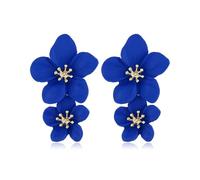 FDEETY Boucles D'oreilles pour Femmes Double Fleur Mates Boucles D'Oreilles Hypoallergéniques Bijoux Exquis de Mariage Anniversaire Cadeaux (Bleu)
