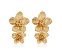 FDEETY Boucles D'oreilles pour Femmes Double Fleur Mates Boucles D'Oreilles Hypoallergéniques Bijoux Exquis de Mariage Anniversaire Cadeaux (Or)