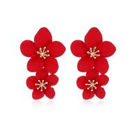 FDEETY Boucles D'oreilles pour Femmes Double Fleur Mates Boucles D'Oreilles Hypoallergéniques Bijoux Exquis de Mariage Anniversaire Cadeaux (Rouge)
