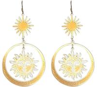 FDEETY Boucles D'oreilles Soleil Pendantes Cercle Céleste Visage Astral Bijoux Femme Élégants Dorés Artisanaux