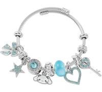 FDEETY Bracelet Câble Torsadé Charm Personnage Animé Cristaux Breloques Multiples Bijou Femme Acier Inoxydable