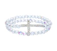 FDEETY Bracelet Croix Cristal Transparent Bijou Religieux Perles Brillantes Strass Argenté Accessoire Communion Enfant Garçon