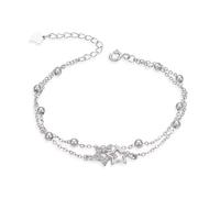 FDEETY Bracelet Double Chaîne Étoiles Scintillantes Bijou Élégant Accessoire Argent Bracelet Ajustable Adolescent