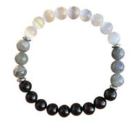 FDEETY Bracelet Élastique Perles Naturelles Œil Chat Obsidienne Sélénite Bijou Pierre Semiprécieuse Taille Ajustable Accessoire Unisexe 8mm