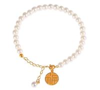 FDEETY Bracelet Élégant Perles Blanches Symbole Bonheur Pendentif Asiatique Charme Traditionnel Bijou Féminin Accessoire Quotidien Ajustable