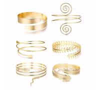 FDEETY Bracelet Femme 6 Pcs Alliage Vintage Serpent Bras Manchette Punk Tourbillon Réglables parfaits pour Fêtes Festivals et Mode Quotidienne（Or）