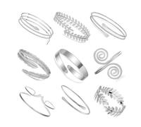 FDEETY Bracelet Femme 9 Pcs Alliage Bandeau Serpent Brassard Bobine Grecian Goddess Ensemble d'accessoires de déguisement parfaits pour Festivals, Fêtes et Bijoux Quotidiens（Argent）