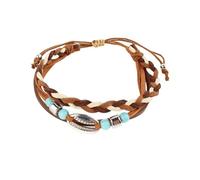 FDEETY Bracelet Femme en Cuir Tressé avec Perles Turquoise et Plume Argentée Bijoux Femme Style Bohème Bracelet d'Amitié pour Toutes Occasions