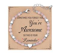 FDEETY Bracelet Femme Mode Dainty Bijoux Pierre Naturelle Réglable Arfait pour Yoga Méditation Cadeaux Élégant et Résistant（Quartz Rose）