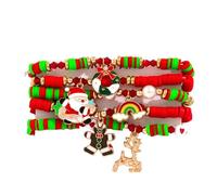 FDEETY Bracelet Femme Noël Charms Bracelet de Perles Multicolores avec Pendentifs Père Noël Sapin et Cadeaux Bijoux Fantaisie pour Fêtes et Anniversaires(SET D)