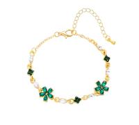 FDEETY Bracelet Floral Cristal Vert Brillant Chaîne Ajustable Bijou Élégant Femme Accessoire Charme Printemps