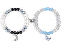 FDEETY Bracelet Lune Et Papillon Pour Femme Ensemble De 2 Bracelets En Perles Bijoux Élégants Bracelets D'Amitié Accessoires De Mode Pour Toutes Les Occasions