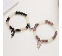 FDEETY Bracelet Perles Élastique Chat Pendentif Bijoux Femme Accessoire Poignet Cristal Strass Brillant