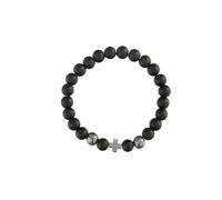 FDEETY Bracelet Pierre Volcanique Croix Argentée Perles Naturelles Bijou Spirituel Élastique Accessoire Élégant Garçon Adolescent