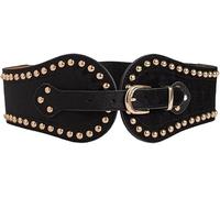 FDEETY Ceinture Élastique Large Ornée Rivets Dorés Boucle Ajustable Taille Haute Suède Élégante