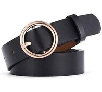 FDEETY Ceinture Femme Boucle Ronde Dorée Cuir Noir Élégante Ajustable Accessoire Taille Classique Minimaliste