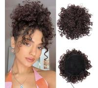 FDEETY Chignon Postiche Cheveux Court Ondulée Extension Naturel Grande Court Ponytail Queue Synthétique avec Pinc de Cheval Chignon Chouchous Extensions Cheveux(Brun)