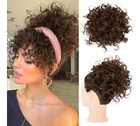 FDEETY Chignon Postiche Cheveux Court Ondulée Extension Naturel Grande Court Ponytail Queue Synthétique avec Pinc de Cheval Chignon Chouchous Extensions Cheveux(Brun Clair)