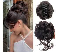 FDEETY Chignon Postiche Cheveux Synthétique Perruque Tousled Updo Désordonné Extension Naturel Queue de Cheval Postiche Synthétique pour Les Femmes(Noir Marron)