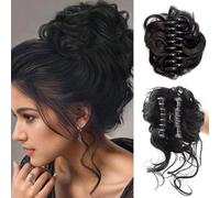 FDEETY Chignon Postiche Cheveux Synthétique Perruque Tousled Updo Désordonné Extension Naturel Queue de Cheval Postiche Synthétique pour Les Femmes(Noir)