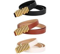 FDEETY Cinturon Mujer 3 Piezas Alta Calidad PU Cinturones Versátiles con Hebilla Elegante Ideales para Pantalones y Faldas(Noir+marron+blanc)