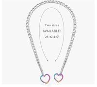 FDEETY Collier Chaîne Maille Cubaine Double Cœur Ajouré Argenté Pendentif Bijoux Femme Deux Tailles Disponibles