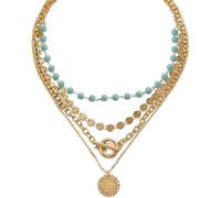 FDEETY Collier Multicouche Turquoise Médaillon Chaîne Bohème Ethnique Pendentif Bijoux Femme
