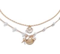 FDEETY Collier Superposé Coquillage Étoile Mer Perle Chaîne Multicouche Bijoux Femme Pendentif Maritime Doré