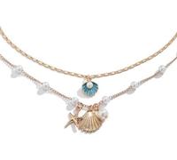 FDEETY Collier Superposé Coquillage Étoile Mer Perle Chaîne Multicouche Bijoux Femme Pendentif Maritime Doré