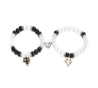 FDEETY Couple Bracelet Amour Magnétique Noir et Blanc Pair Pack Bracelet Set Simple Chat Pendentif Perle Bracelet Cadeaux Personnalisés Couple's Bracelet