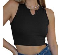 FDEETY Debardeur Femme Tank Top Tops sans Manche Col Fendu Côtelé Crop Haut Chic Élégant Vetement Ete Caraco Sport Tshirt Coton Stretch Confortable