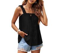 FDEETY Débardeurs pour Femmes Col Carré Loose Fit Sleeveless Tops Mignon Été Casual Camisole Chemisiers Tank Shirt (Noir/M)