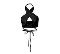 FDEETY Débardeurs Sexy d’été Col Croisé pour Femmes, Criss Cross froncé à Lacets Cami Y2K été sans Manches Haut Court Court débardeur Auto-Cravate Dos Nu Cami, Noir