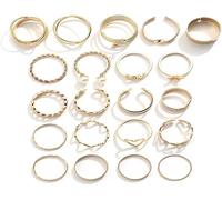FDEETY Ensemble Bagues Femme Variées Motifs Coeur Infini Papillon Perle Tressé Ajustables Empilables Midi Knuckle Minimaliste Bijoux Doré